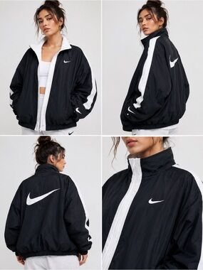 Nike Full Zip Windbreaker Jacket L Oversized Big Swoosh CZ8800-010